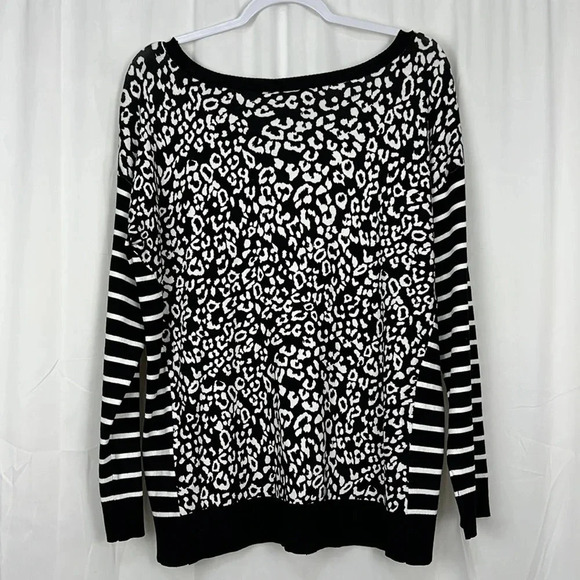 Chico’s New Graphic Leopard Boat-Neck Pullover Sweater - Picture 2 of 5